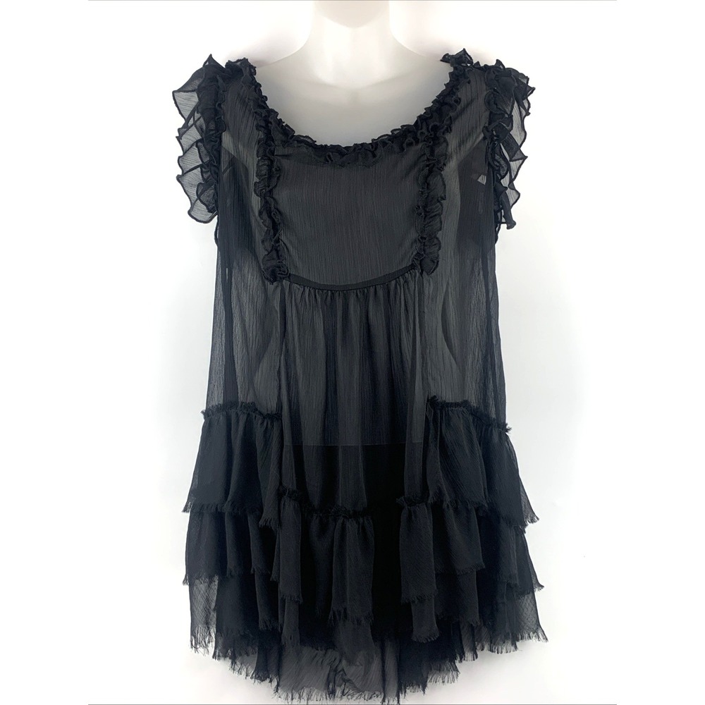 Y2K Imaginary Voyage Anthropologie Sheer Black Tiered Mini Dress Fairycore Sz S
